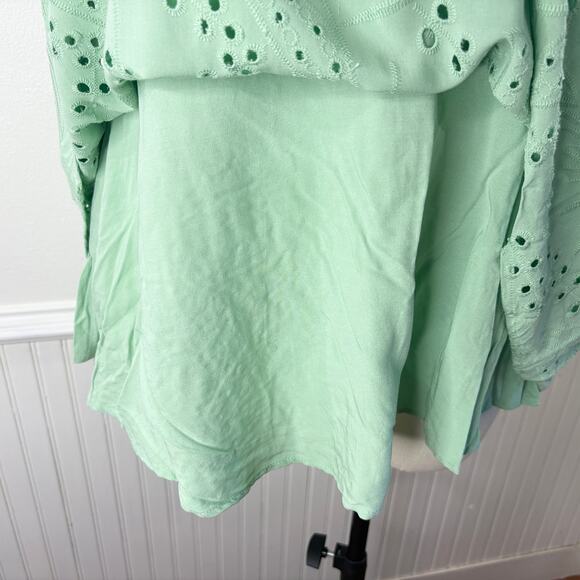 Torrid 2X Babydoll Tank Top Blouse Eyelet Ruffle Green Fairy Cottage Coquette - Picture 10 of 15